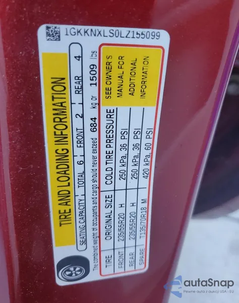 2020 GMC Acadia Denali z USA, uszkodzony, nr VIN 1GKKNXLS0LZ155099